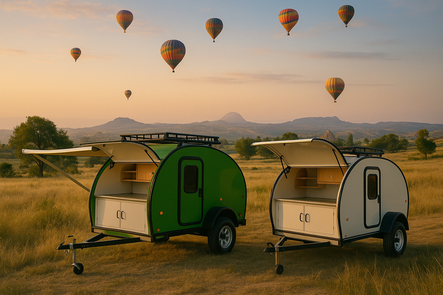 Custom teardrop camper parked in the Sydney bushland
